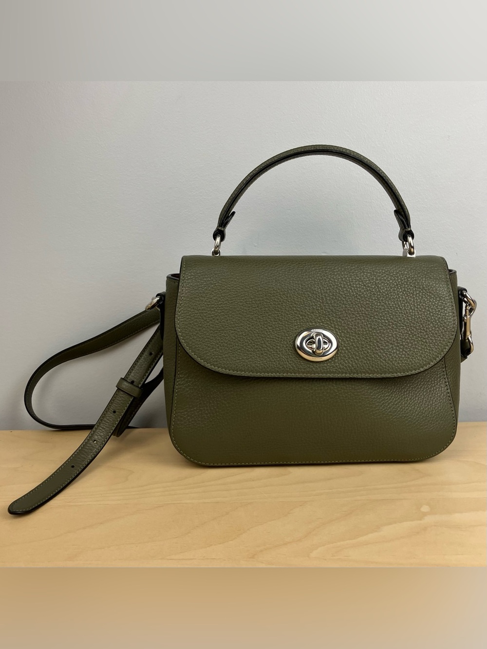 Coach C1557 Marlie Green Pebbled Leather Top Handle Crossbody Satchel Bag Purse.